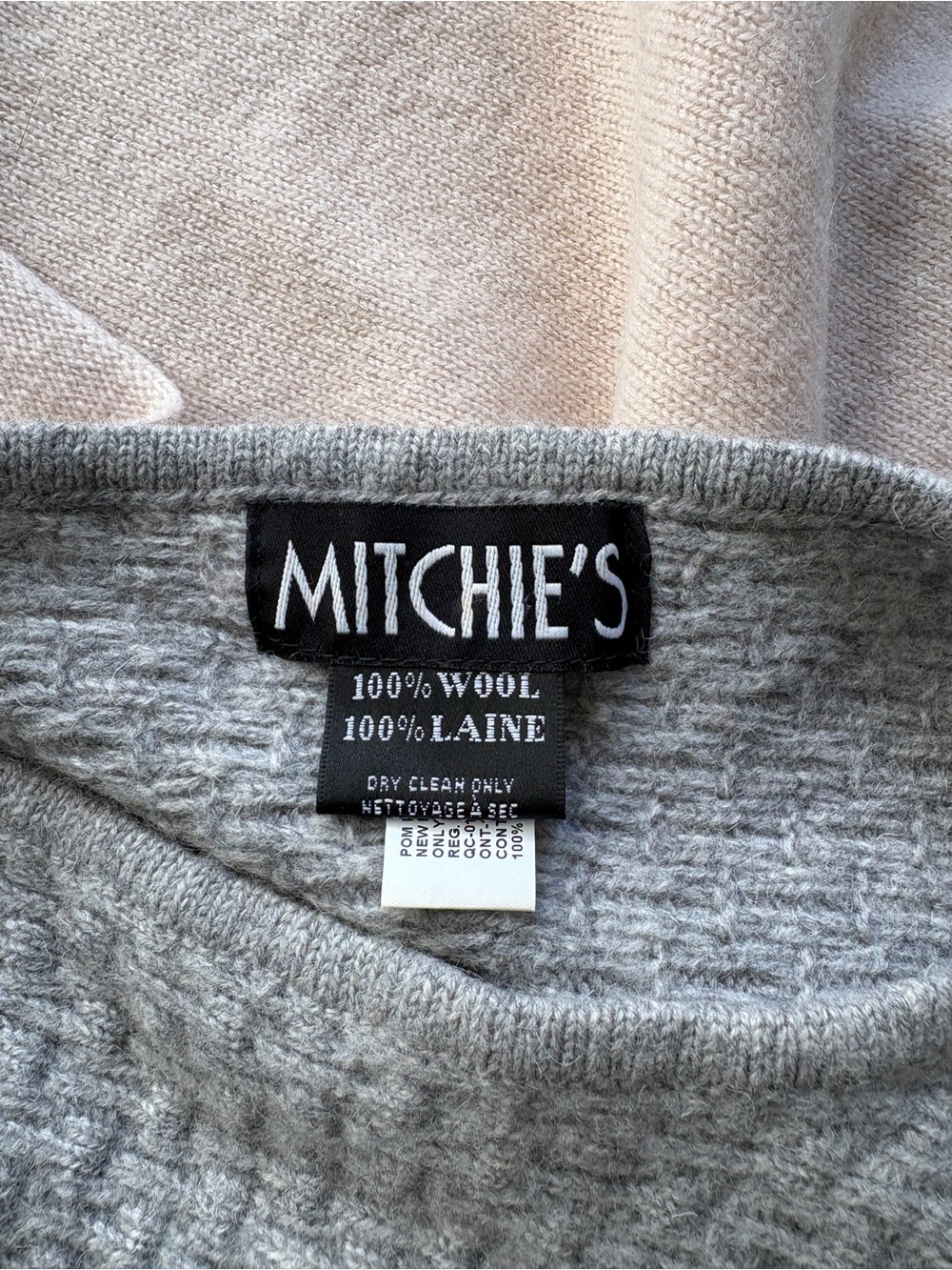 Mitchie's 100% Wool Colour Block Poncho with Real Fox Fur Pom Poms OS Cream Gray - Picture 4 of 6